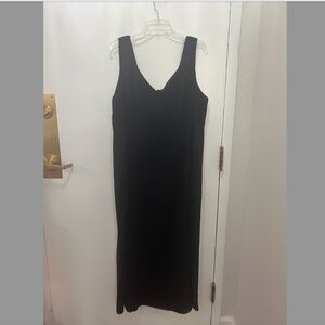 Vintage Black 100% Silk Sheer Chiphone Maxi Sleeveless Lined Dress Plus Size 18